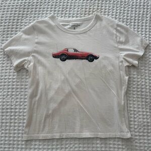 Woman’s White T-Shirt with Red Car Print